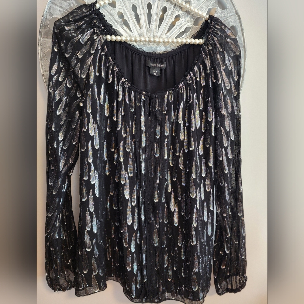 White House Black Market On/Off Shoulder Silk Blouse Size Medium